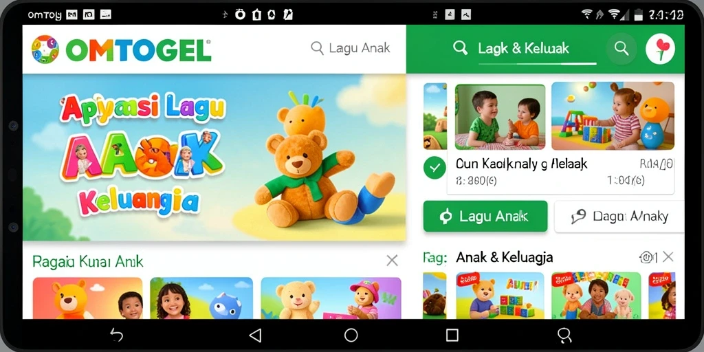 Tampilan antarmuka aplikasi OMTOGEL yang ceria dan menarik untuk anak-anak.
