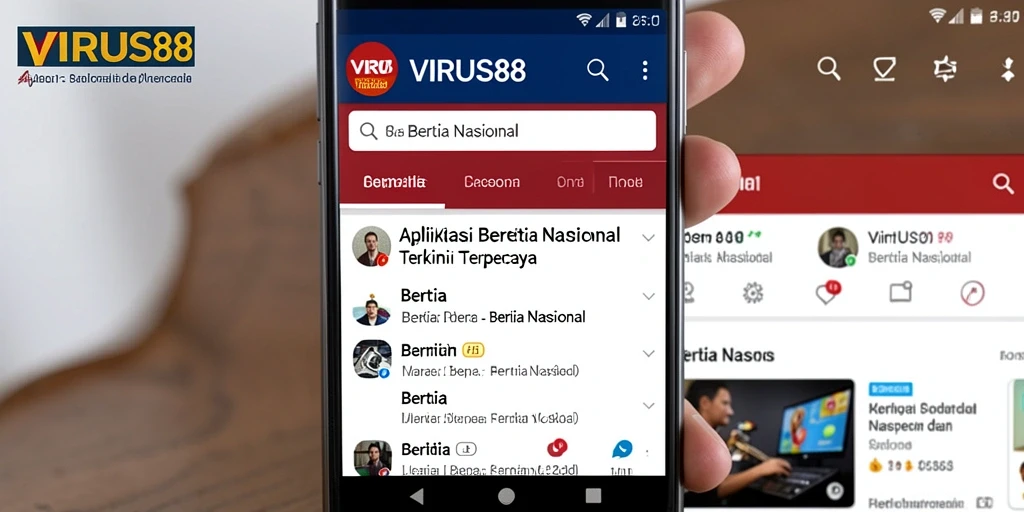 Tampilan antarmuka aplikasi VIRUS88 untuk akses berita nasional.